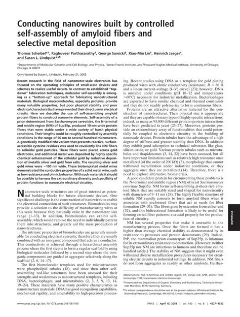 Pdf Conducting Nanowires Built By Controlled Self Assembly Of Amyloid