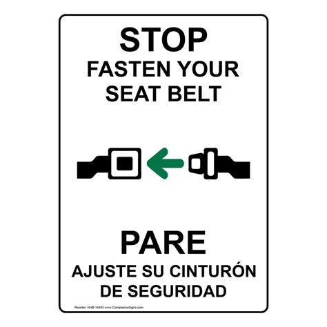 Bilingual Vertical Sign Stop Fasten Your Seat Belt With Symbol