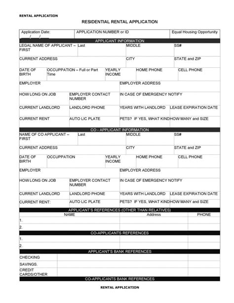 Free Printable Tenant Application Form Printable Application