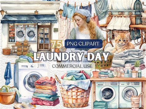 Watercolor Laundry Day Clipart, Housework Clipart, Laundry Png ...