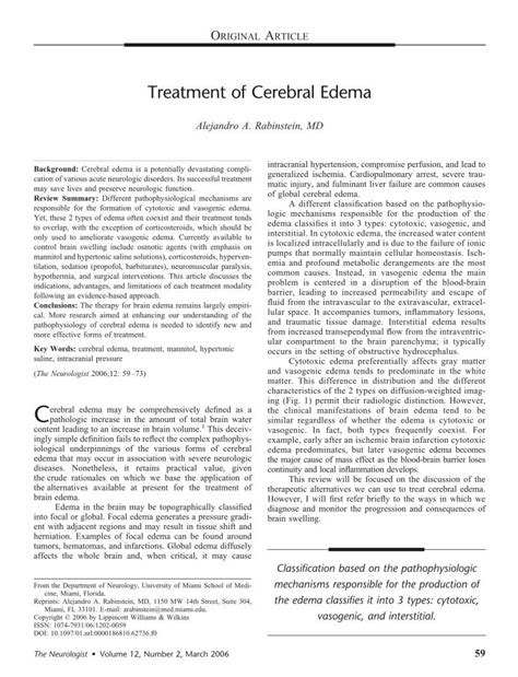 Pdf Treatment Of Cerebral Edema Semantic Scholar · Treatment Of Cerebral Edema Alejandro A