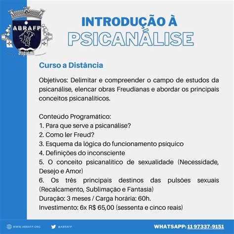 Curso a Distância de Introdução à Psicanálise Efetive sua matrícula no