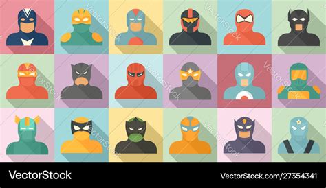 Superhero icons set flat style Royalty Free Vector Image