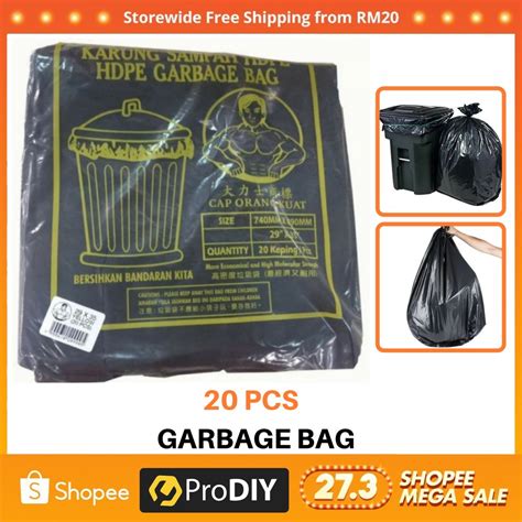 20Pcs Garbage Rubbish Bag Large Plastik Sampah Cap Orang Kuat