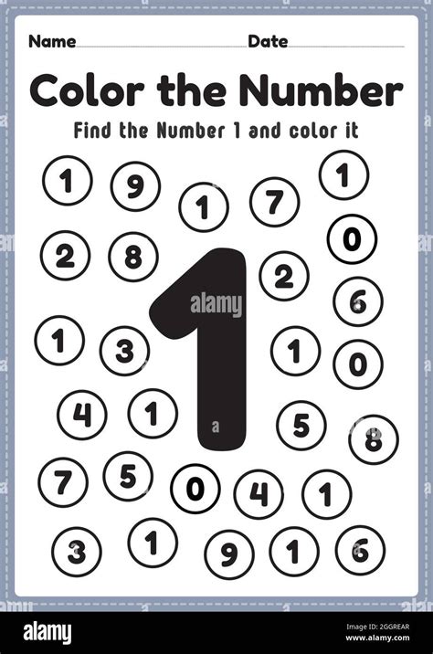 Coloring Numbers Number 1 Worksheet Math Printable Sheet For Preschool