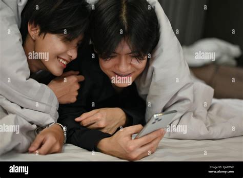 Happy Gay Couple Cuddling On Hi Res Stock Photography And Images Alamy