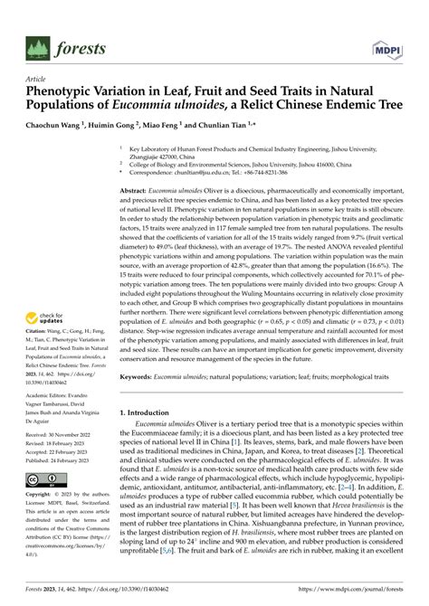 Pdf Phenotypic Variation In Leaf Fruit And Seed Traits In Natural