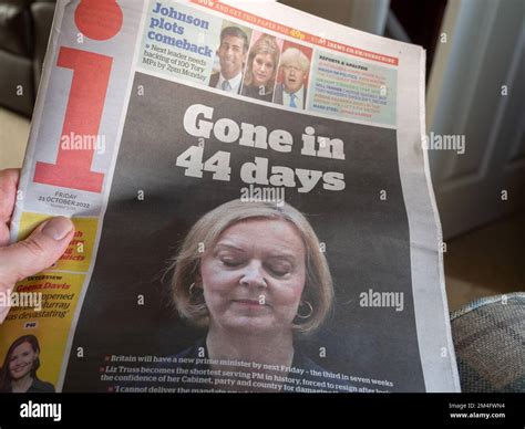 Front Page Of I Newspaper With Headline Gone In 44 Days As Prime Minister Liz Truss Resigns