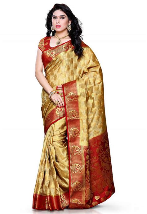 Buy Kanchipuram Art Silk Saree In Golden Online SEH1231 Utsav Fashion