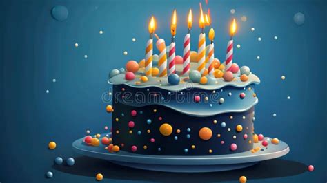 Birthday Cake with Candles on a Blue Background. Vector Illustration ...