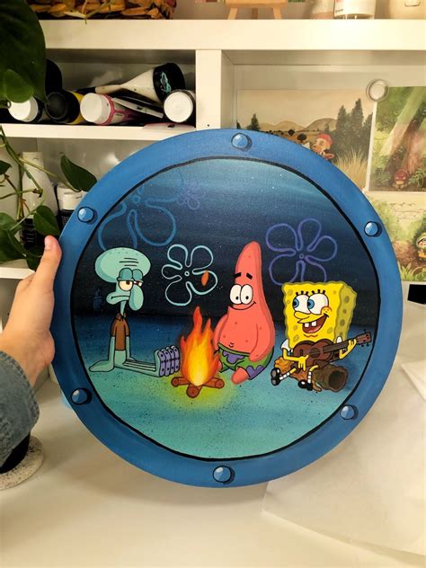 X Custom Painting Of Spongebob Patrick Nd Squidward Singing The