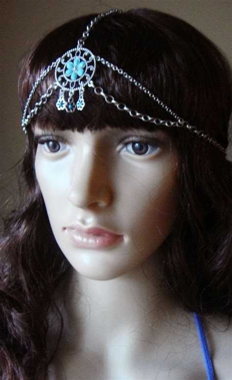 Bohemian Silver Turquoise Beads Head Chain Headpiece Vintage Etsy