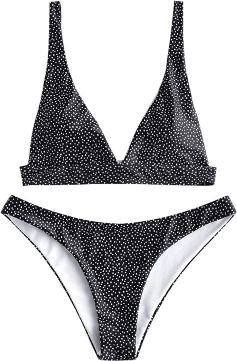 Amazon Zaful Polka Dot Tie Back Bikini Set L Black Clothing