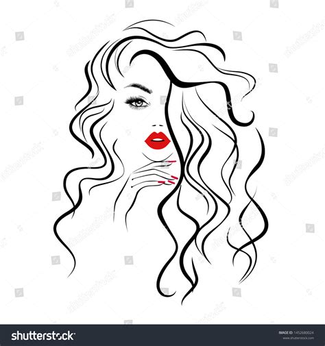 Beautiful Sexy Face Red Lips Hand Stock Vector Royalty Free 1452680024