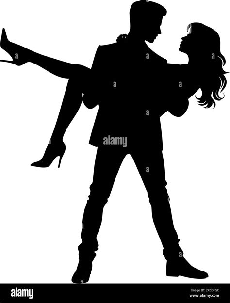 Lovers Silhouette Of A Man Carrying A Woman In His Arms Vector