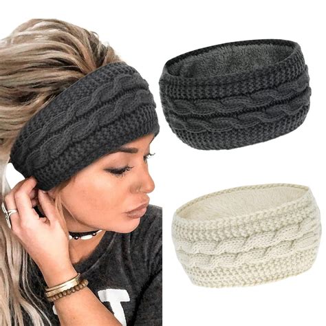 2 Stück Winter Stirnband Damen Stirnbänder Gestrickte Verdicken