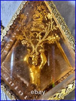 Antique Vanity Cherub Perfume Bottle Gold Filigree Ormolu Beveled Peach