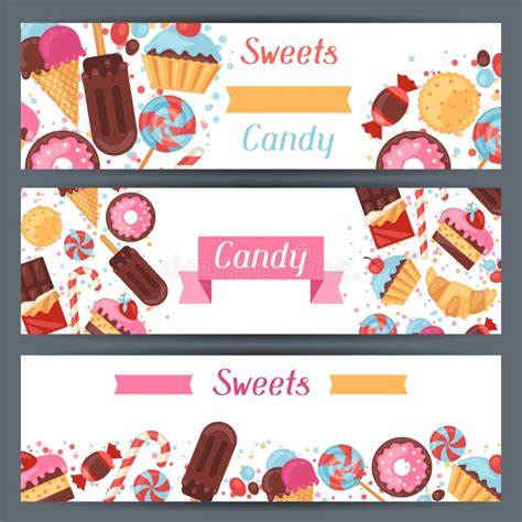 Horizontal Banners With Colorful Candy Sweets And Stock Vector