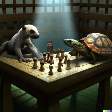 A Turtle And A Weasel Playing Chess At Prison Digital Art Rdalle2