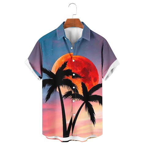 Waenqinla Mens Hawaiian Shirts Plus Size Tropical Palm Tree Graphic