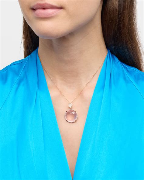 Lisa Nik Rocks 18k Rose Gold Rose Quartz Diamond Halo And Star Bail Pendant Necklace Neiman Marcus