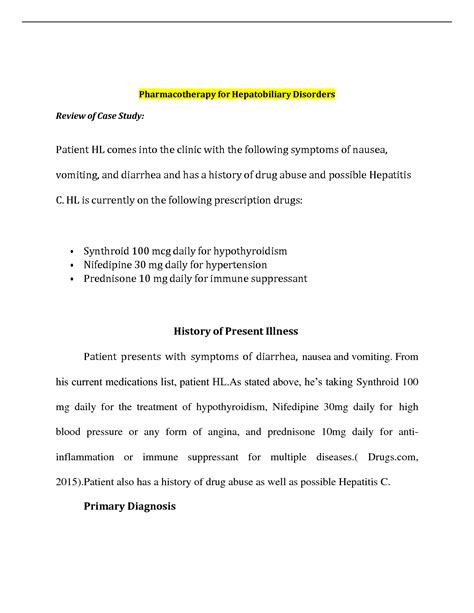 Solution Case Scenario Patient Hl Pharmacotherapy For Hepatobiliary