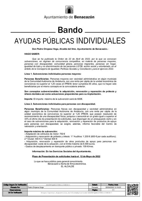 Convocatoria De Ayudas PÚblicas Individuales Para Mayores Y Personas