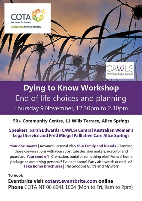 Dying To Know Workshop End Of Life Choices And Planning Alice