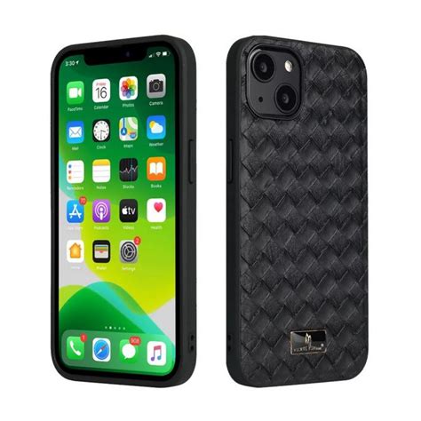 Coque iPhone 13 Pro Max Fierre Shann étui en cuir véritable tissé