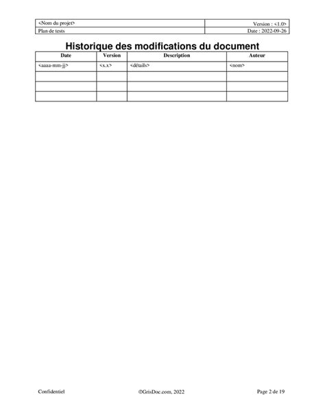 Modèle de plan de tests DOC PDF page 2 sur 19