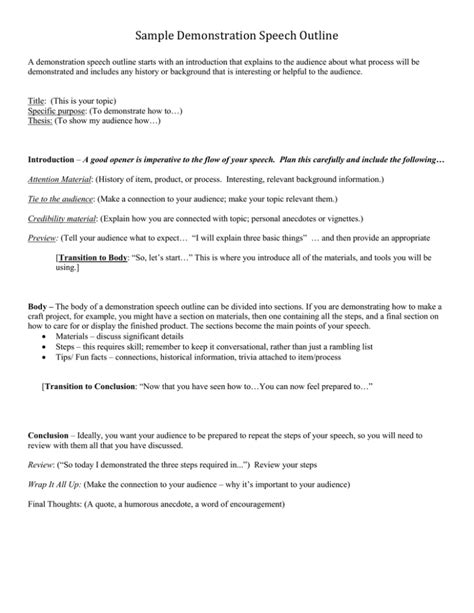 Sample Demonstration Speech Outline