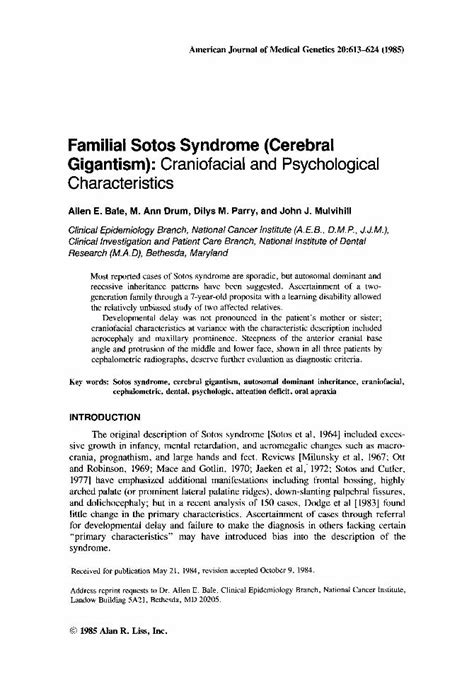 PDF Familial Sotos Syndrome Cerebral Gigantism Craniofacial And