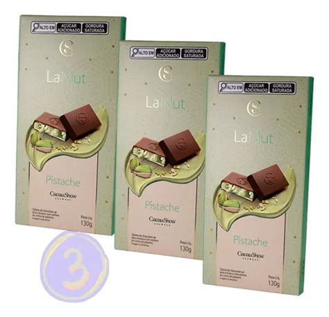 Tablete Lanut Chocolate Pistache Cacau Show 130g kit 3 Barra Frete grátis