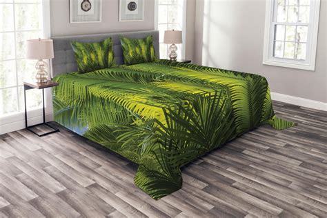 Palm Tree Bedspread Set King Size Plam Tree Foliage Tropical Plants