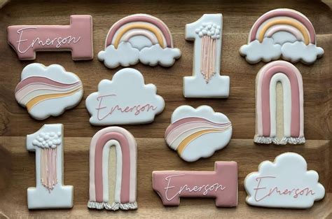 Rainbow Cloud First Birthday Vanilla Sugar Cookies 1 Dozen 12 Cookies