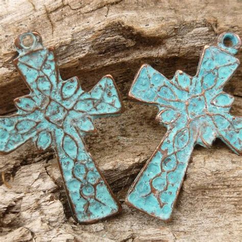 Turquoise Cross Crucifix Charm Rustic Patina Charms Mykonos Etsy