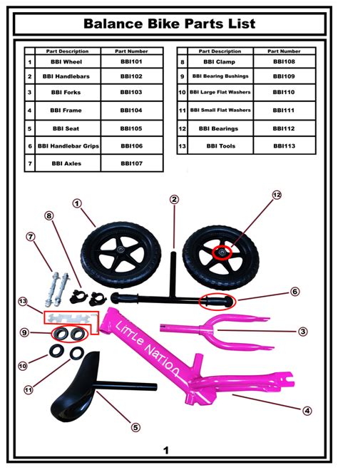 Bb Aluminium Balance Bike Assembly Manual Parts List Little Nation