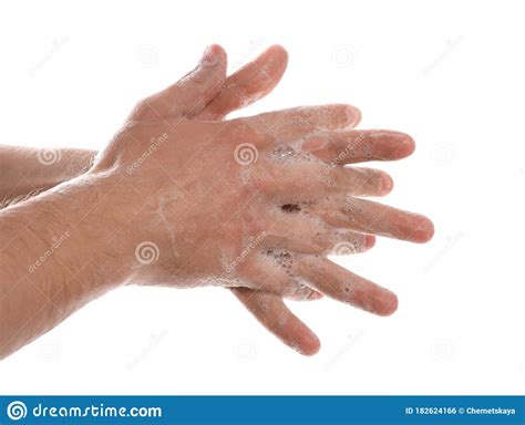 Man Washing Hands With Soap On Background Closeup Stock Photo Image