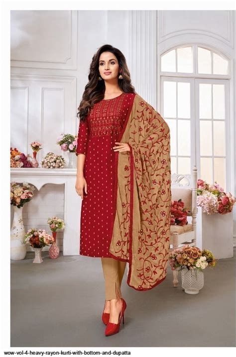 Wow Vol 4 HEAVY RAYON KURTI WITH BOTTOM AND DUPATTA