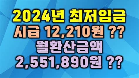 2024년 최저임금 1만2천원 월급 255만원 Youtube