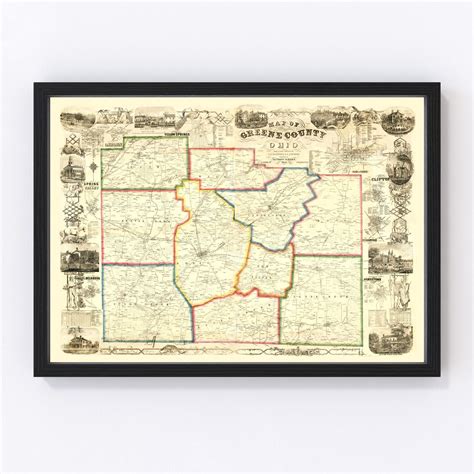 Vintage Map of Greene County, Ohio 1855 by Ted's Vintage Art