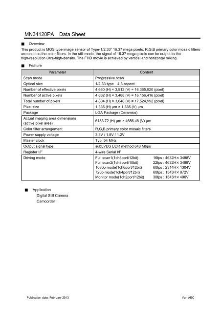 MN34120PA Data Sheet Panasonic