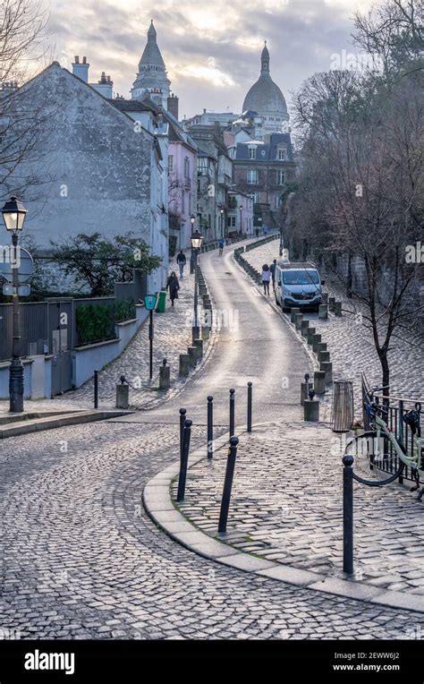 Paris France 02 26 2021 View Of The Montmartre District From Rue De