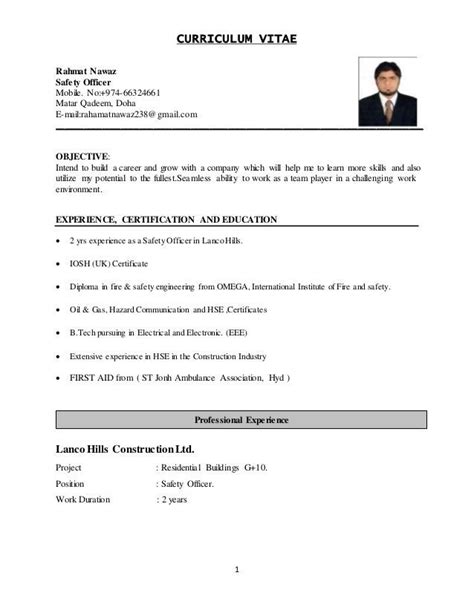 Safety Officer Cv In 2021 Best Resume Format Job Resume Format Resume Format Download