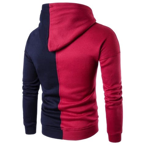 Graphic Hoodies For Men New Men S Large Size Casual Color Matching Asymmetrical Hooded Slim