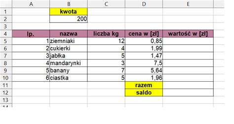 Zastosowanie Arkusza Kalkulacyjnego