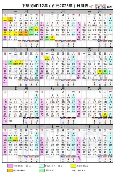 民國112年 2023年 企業版年度行事曆 聯和趨動trendlink