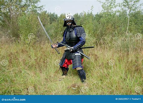 Samurai with the swords stock image. Image of katana - 26522957