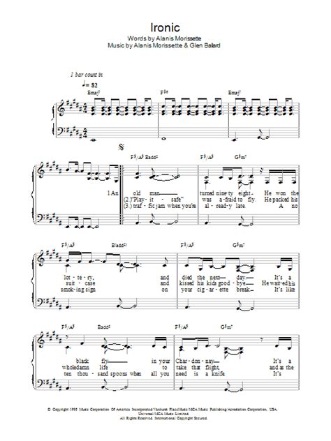 Ironic By Alanis Morissette Sheet Music For Piano Vocal And Guitar Chords At Sheet Music Direct