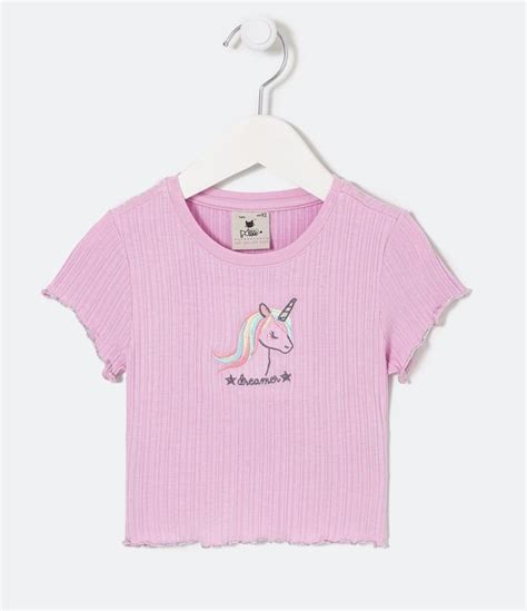 Blusa Infantil Canelada Bordado de Unicórnio Tam 1 a 5 anos Roxo